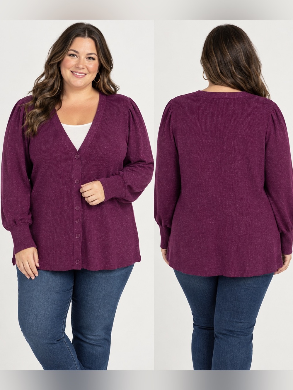 Lane Bryant Plus Size V-Neck Button Front Sweater Cardigan - Plum
